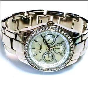Kim Rogers Mother of Pearl w/ Gems Polished Solid Stainless Steel Watch 7"